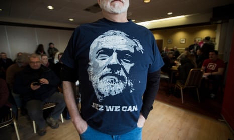 A Momentum activist in a Jeremy Corbyn shirt during the first Unseat day in Mansfield.