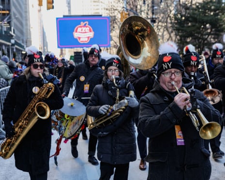 A band performs during a block party to mark the inauguration of Zohran Mamdani.