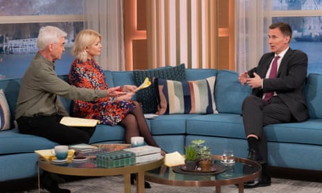 The chancellor, Jeremy Hunt, faces Phillip Schofield and Holly Willoughby on ITV’s This Morning programme on Thursday.