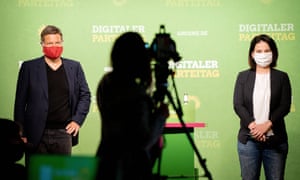 The Green party co-leaders Robert Habeck and Annalena Baerbock at an online party conference in May