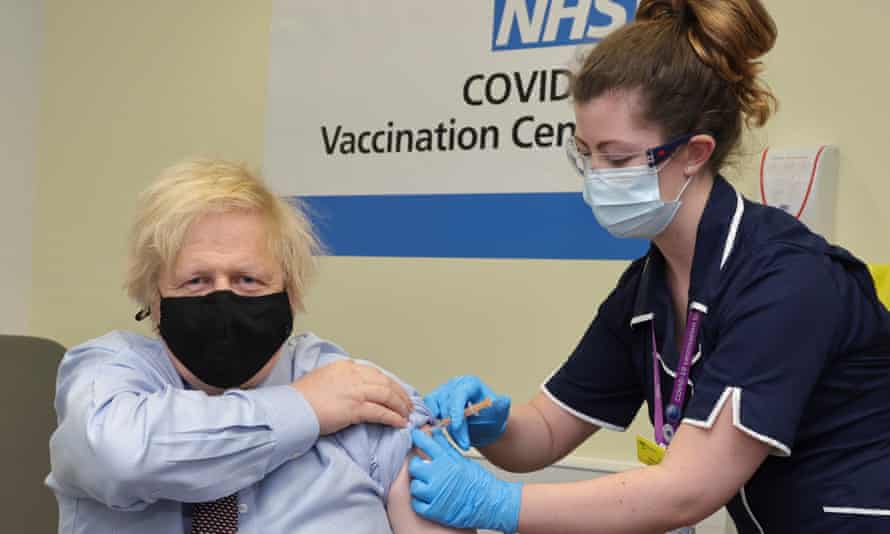 Boris Johnson, who has seen his popularity scores rising recently, getting the AstraZeneca jab last week.