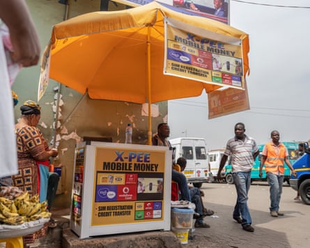 A mobile money and sim card kiosk in Accra, Ghana.