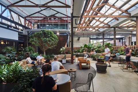 The Rosebery engine yards, which won the Lord Mayor’s prize. People dine on tables under an open, airy set of roofs and beams.