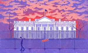 Illustration of the White House with a Danger sign in front of it