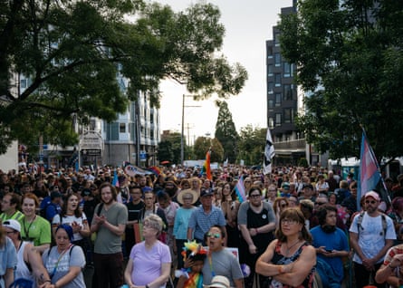 The Trans Pride March gathers before walking towards Cal Anderson Park in Seattle.