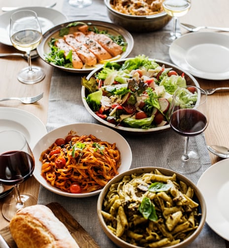 Closeup of Italian food dinner
