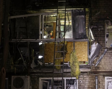 The site of a Russian strike on a residential building in Zaporizhzhia, Ukraine.
