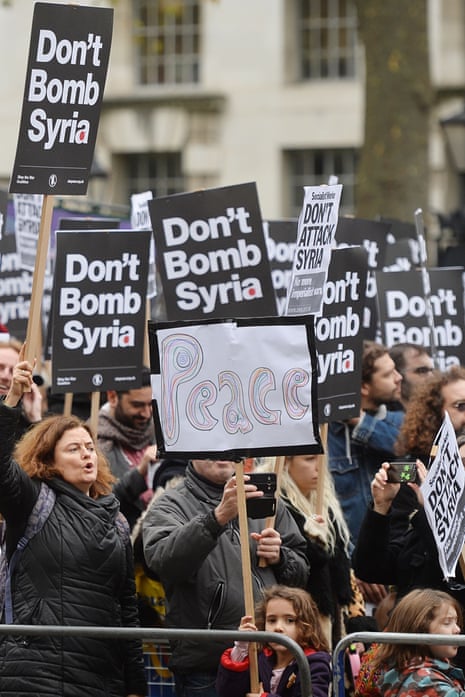 Protesters during a demonstration organised by Stop the War Coalition against proposed bombing in Syria.