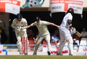 England wicket keeper Jonny Bairstow stumps Darren Bravo of West Indies.