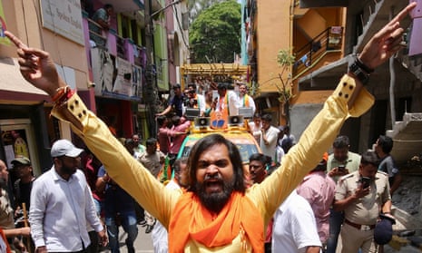 BJP candidates parade in a motorcade in Bangalore