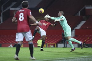 West Bromwich Albion’s goalkeeper Sam Johnstone thwarts Manchester United’s Anthony Martial.