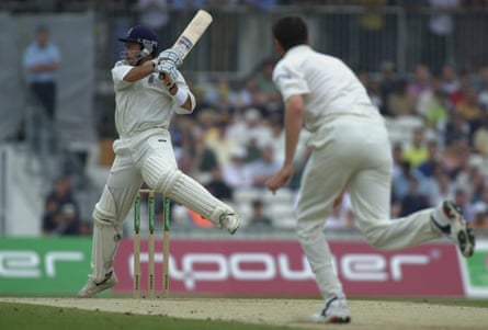 Mark Ramprakash cuts a ball from Glenn McGrath at the Oval in 2001