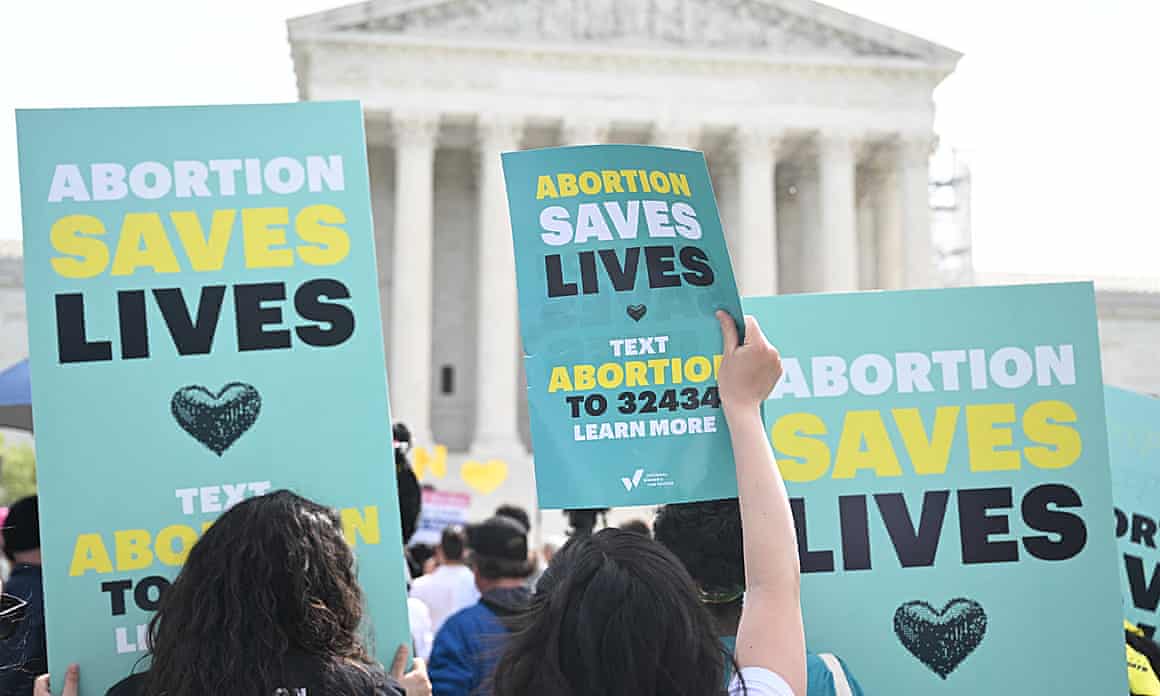 Pro-choice activists at the supreme court last year holding signs reading: 'Abortion saves lives'