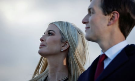 Ivanka Trump and Jared Kushner watch as Donald Trump speaks at the Joint Base Andrews, Maryland, as he left office on 20 Januaary.