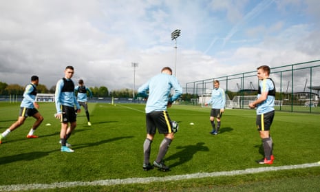 Manchester City’s Under-18s train at the club’s Etihad Campus ahead of their FA Youth Cup final second leg against Chelsea . The first leg ended 1-1