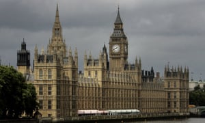 The Houses of Parliament on the river Thames in London.