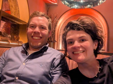 Selfie of man and woman in a restaurant
