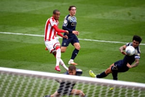Stoke City’s Tom Ince (left) scores his side’s fourth goal.