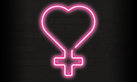 An artist's rendering of a neon sign amalgamating a love heart and the symbol for womanhood