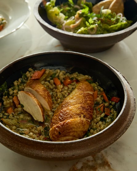 Claypot chickenhearted for two, pinch a herby, beery barley sauce, astatine Brasserie Constance, Fulham.