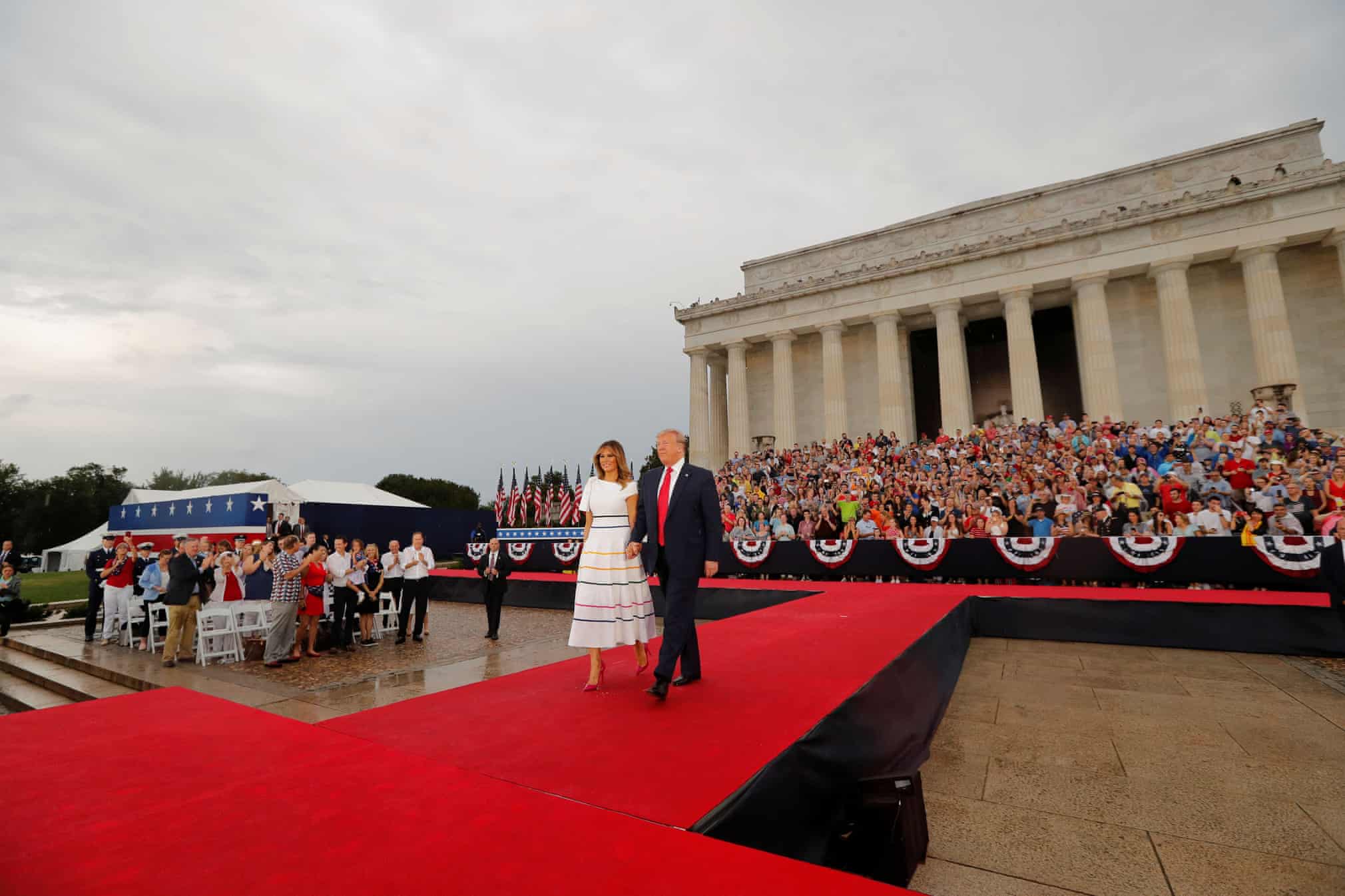 Donald Trump and first lady Melania Trump arrive for the “Salute to America”