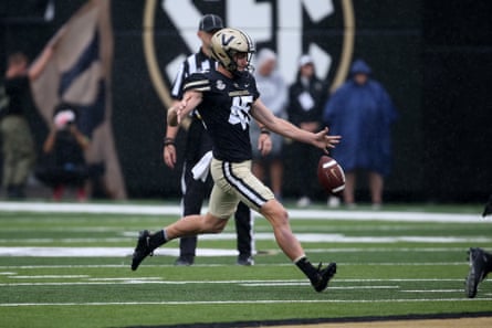 Matt Hayball kicks for assemblage shot squad Vanderbilt Commodores.