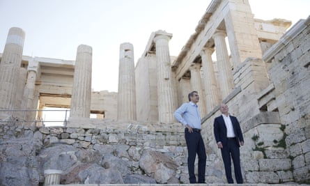 Greek prime minister Kyriakos Mitsotakis with German chancellor Olaf Scholz in Athens, October 2022.
