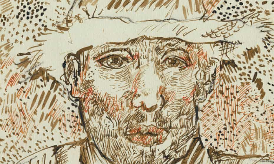 Image from cover of new book about the sketchbook, claimed to be a self-portrait of a sunburned Van Gogh.