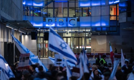 Members of the Jewish community protesting outside BBC Broadcasting House on 16 October.