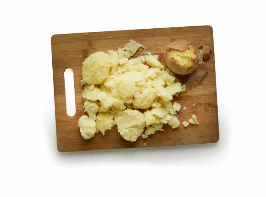 Felicity Cloake’s gnocchi masterclass, step 2. Peel and crush potato innards.
