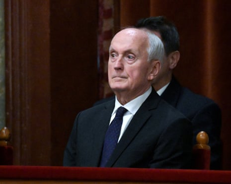 András Baka, the nominee of the governing Tisza Party for president and former Supreme Court president, attends the presidential election during an extraordinary plenary session of the Parliament in Budapest, Hungary.
