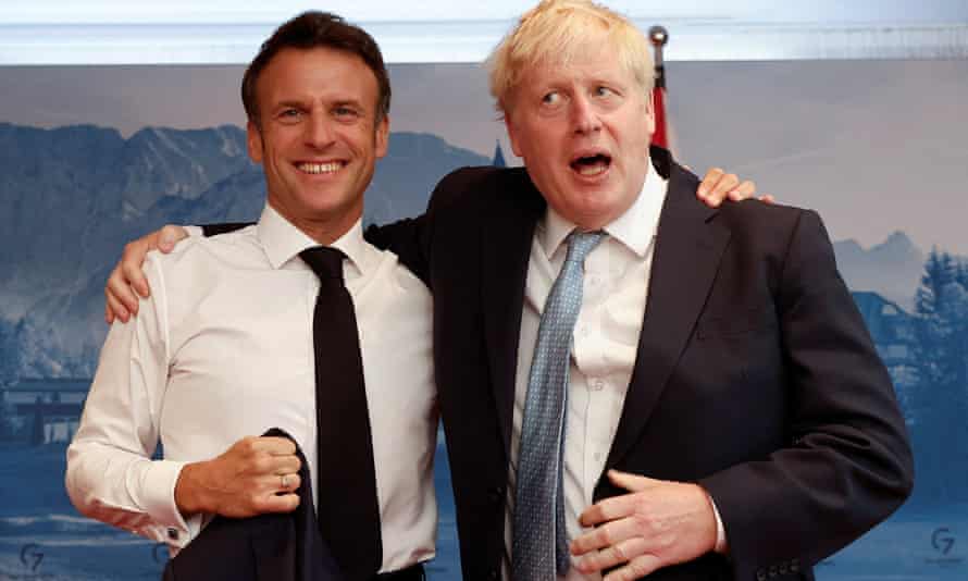 Emmanuel Macron and Boris Johnson at the G7 summit in Elmau castle, Germany