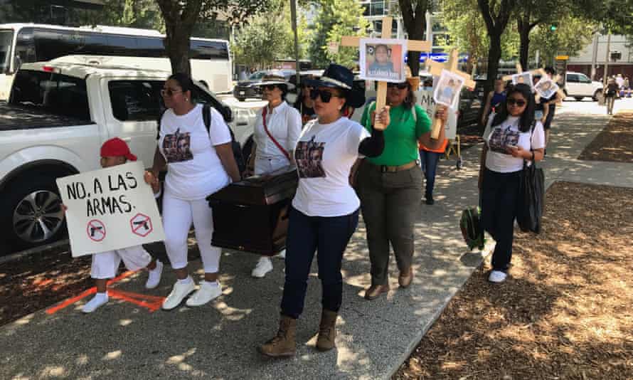 Protesters outside the NRA convention.