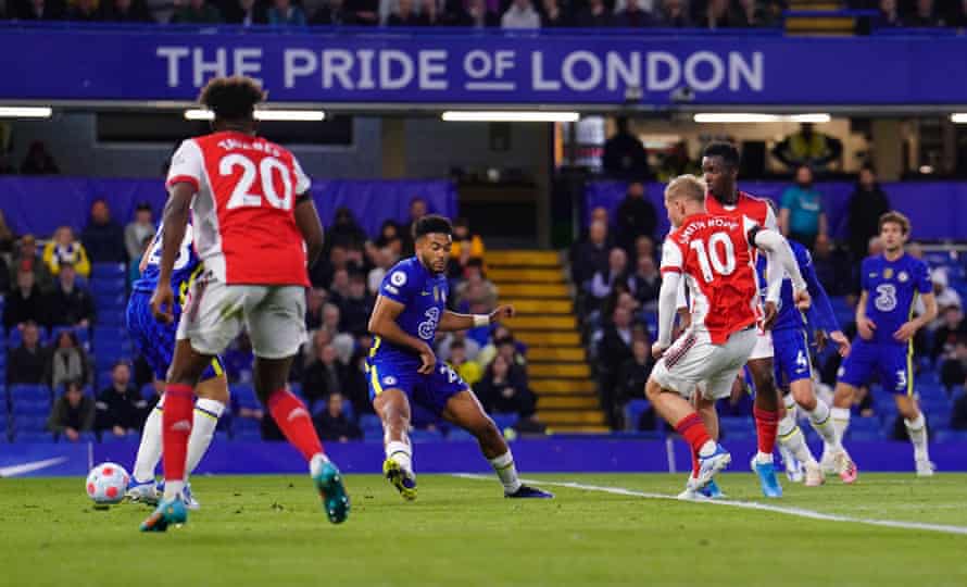 Chelsea v Arsenal: Premier League – live! | Premier League 3 Arsenal’s Emile Smith Rowe scoring his sides second goal.