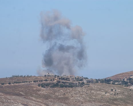 Smoke rises from the town of Kfar Tebnit and the Ali al-Tahir hill area in the Nabatieh Governorate of southern Lebanon following Israeli airstrikes on Friday. The attacks were carried out despite the US and Iran agreement.