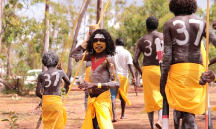 Dancers show support for Adam Goodes at the annual Garma festival in Arnhem Land