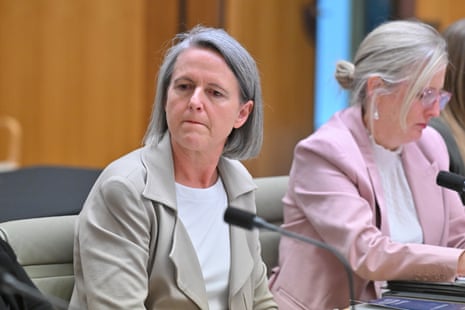 Treasury secretary Jenny Wilkinson (left) during Senate estimates on Wednesday morning.