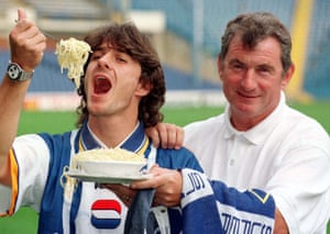 Benito Carbone gets a taste of home from new boss David Pleat on the day he signed for Sheffield Wednesday.