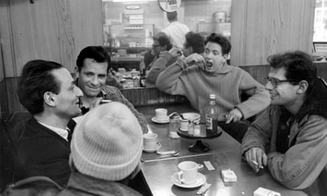The Beats (left to right): painter and musician Larry Rivers, writer Jack Kerouac, poet Gregory Corso (back of head to camera), musician David Amram and poet Allen Ginsburg (1926 - 1997) in New York, late 1950s.