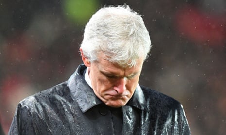 Mark Hughes looks despondent during Stoke City’s 1-0 defeat to Newcastle United on Monday, their seventh loss in 10 matches