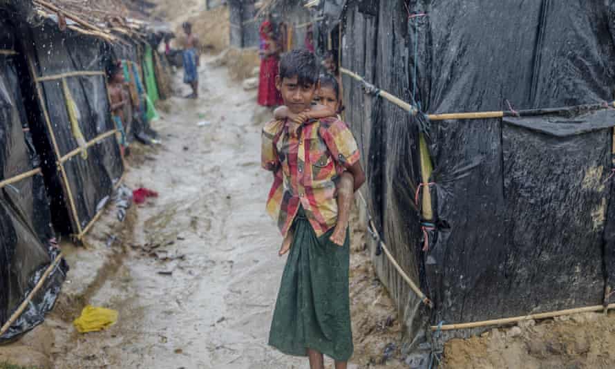 Raine falls at the Balukhali refugee camp