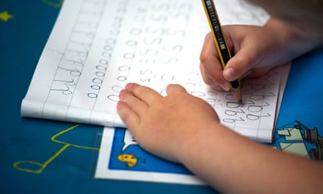 A child doing handwriting practice
