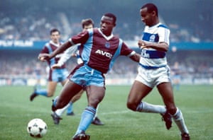 Leroy Rosenior (left) in action for West Ham against QPR in October 1988.