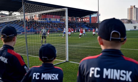 FC Minsk ballboys watch on as the Belarus Premier League continues, despite the coronavirus outbreak.
