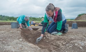 Archaeologists working on the site at Ipplepen. Photograph: University of Exeter