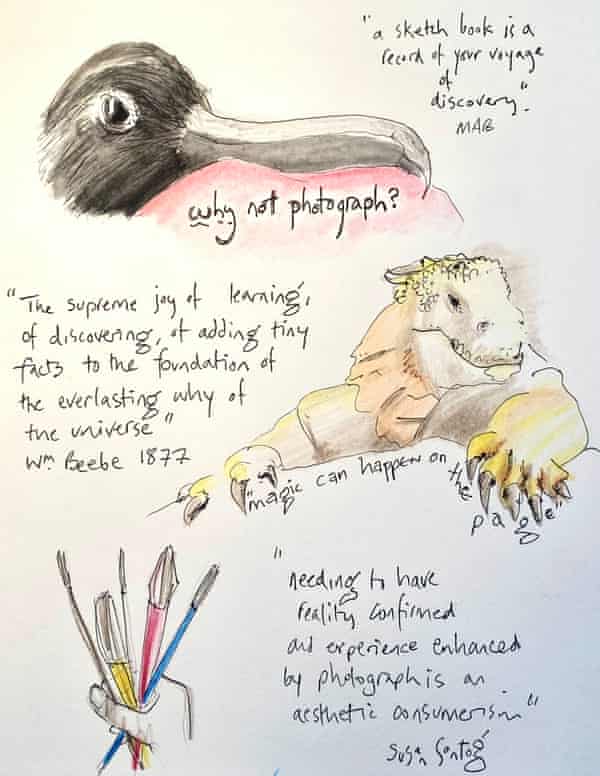 Page from the writer’s sketch pad for his virtual trip to the Galapagos