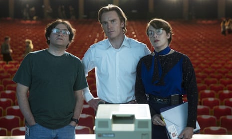 Kate Winslet as Apple marketing executive Joanna Hoffman, with Michael Fassbender and Michael Stuhlbarg