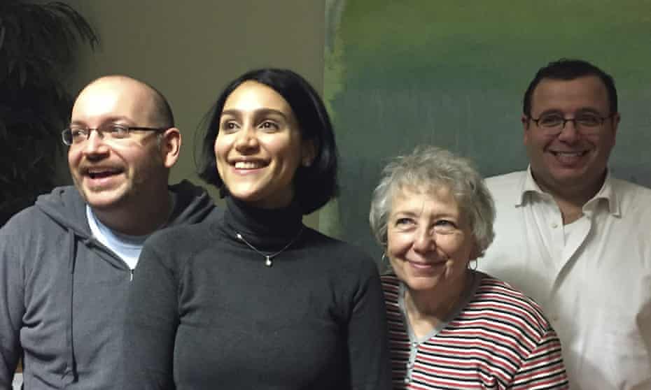 Jason Rezaian, left, is pictured with his wife Yeganeh Salehi, mother Mary Rezaian and brother Ali Rezaian in Germany.