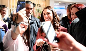 Labour Party leader Jacinda Ardern meets supporters at on the final day of campaigning in New Zealand’s election.