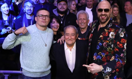 Bob Arum, pictured with Oleksandr Usyk and Tyson Fury, has continued to be a powerful force into boxing well into his 90s